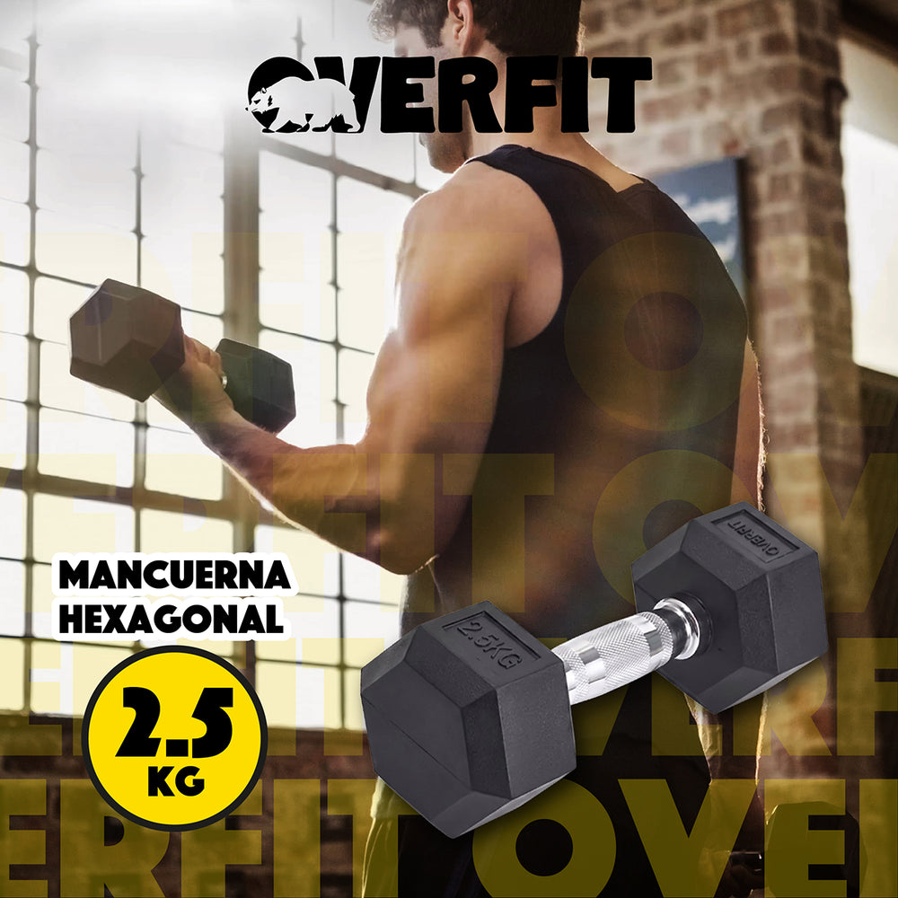 Mancuernas hexagonales Overfit 2.5 kg caucho acero pack 2 negro