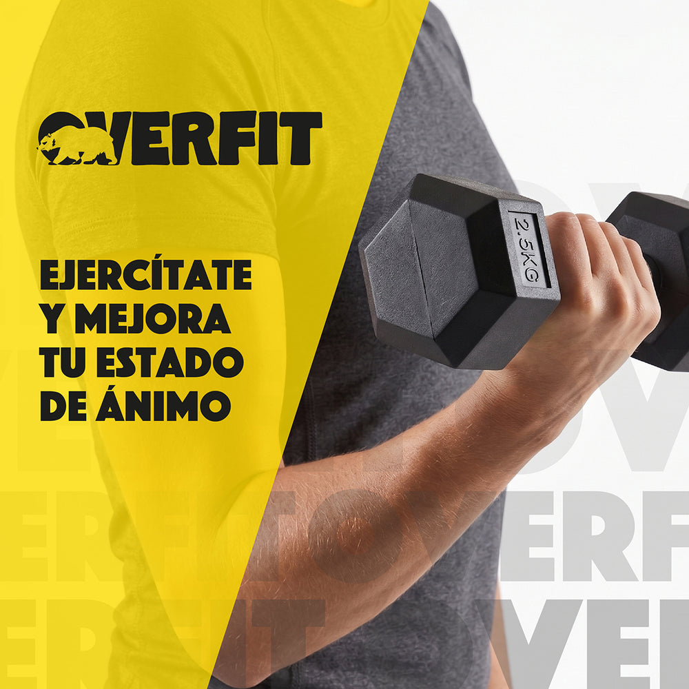 Mancuernas hexagonales Overfit 2.5 kg caucho acero pack 2 negro