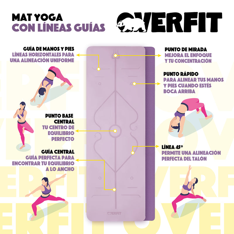 Mat Yoga Tpe 8mm Overfit Ejercicio Alfombra Con Lineas Guia