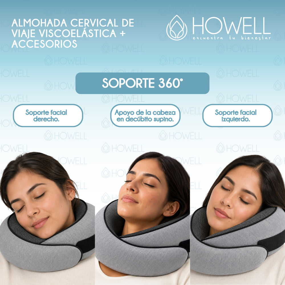 Almohada De Viaje Cervical Howell Viscoelastica + Accesorios