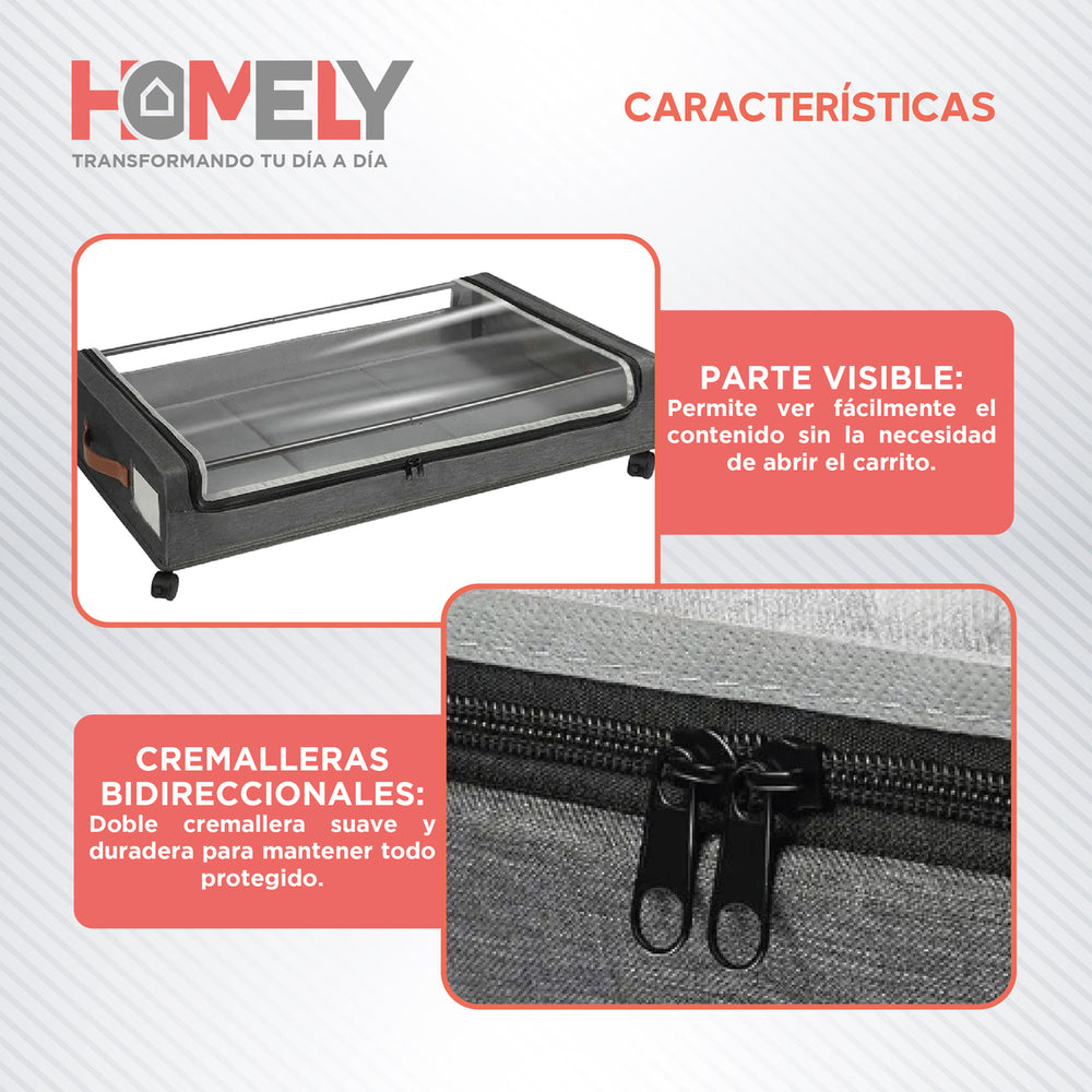 Cajas Organizadoras Bajo Cama Homely Carrito Ruedas 48L X2
