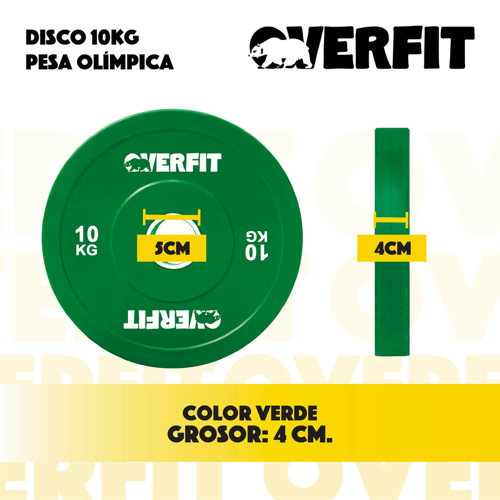 Disco Pesa Olimpica Goma Overfit 10kg Antideslizante