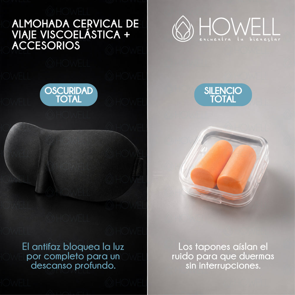 Almohada De Viaje Cervical Howell Viscoelastica + Accesorios