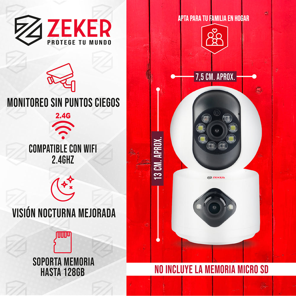 Camara De Seguridad Interior Doble Zeker 4MP 2.4G Wifi IP x2