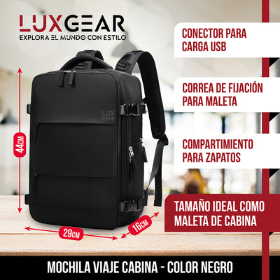 Mochila De Viaje Luxgear NomadLife Impermeable Cabina - Negro