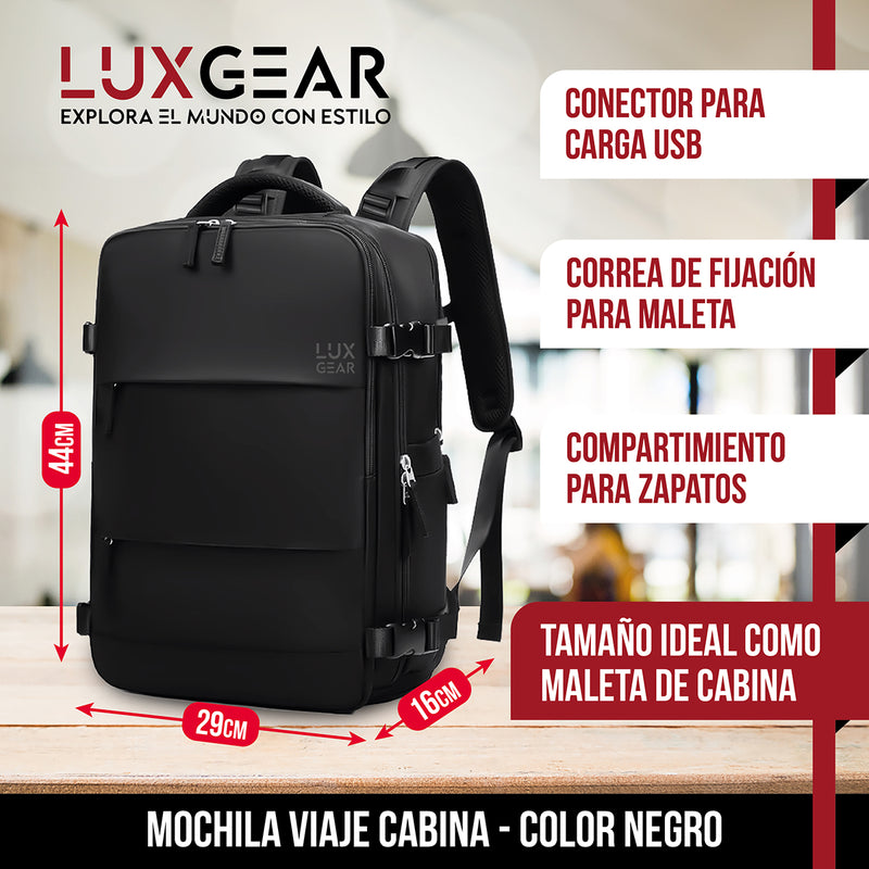 Mochila De Viaje Luxgear NomadLife Impermeable Cabina - Negro