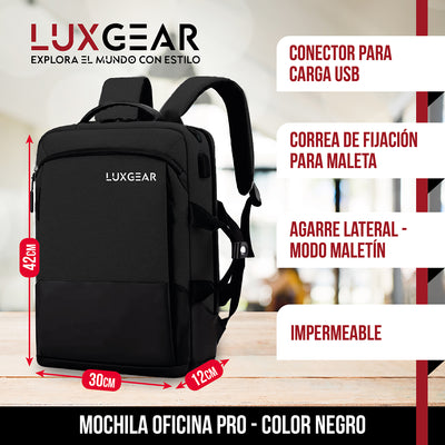 Mochila Notebook Oficina Luxgear UrbanTech Impermeable - Negro