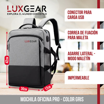 Mochila Notebook Oficina Luxgear UrbanTech Impermeable - Gris