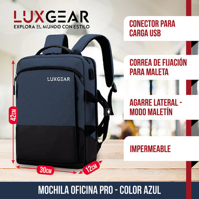 Mochila Notebook Oficina Luxgear UrbanTech Impermeable - Azul