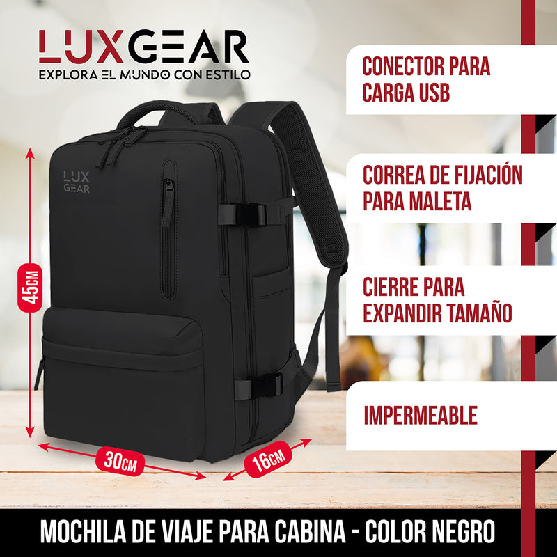 Mochila De Viaje Expansible Luxgear NomadLifeV2 Impermeable - Negro