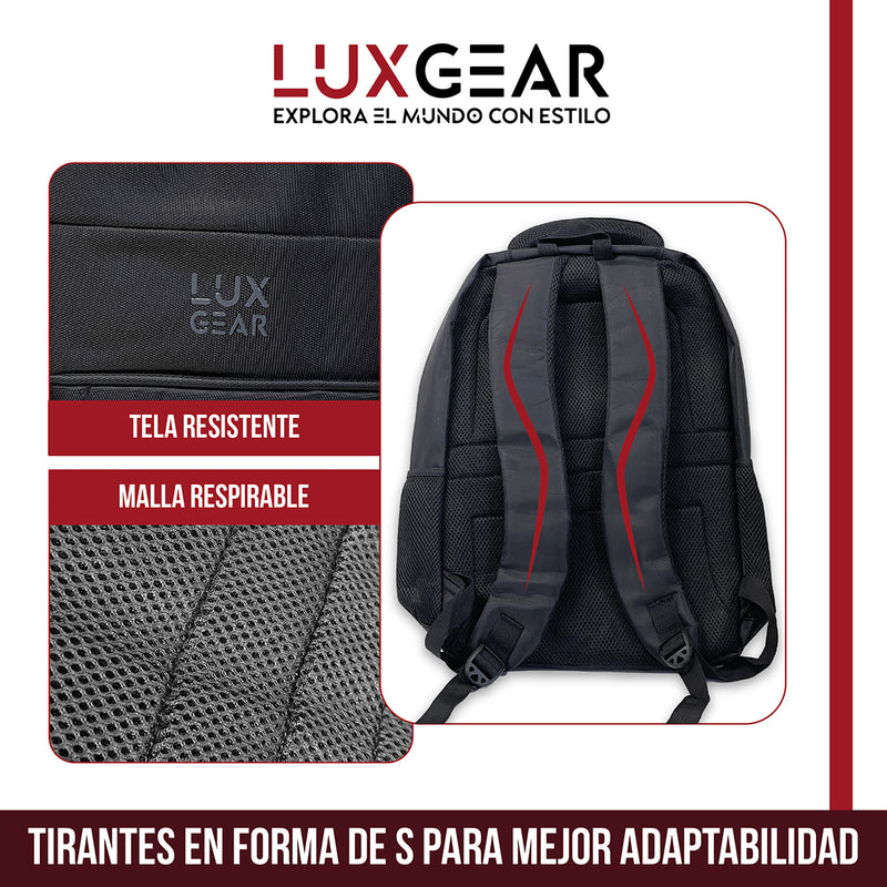 Mochila Escolar Notebook Niños Infantil Luxgear Bolso 40L Bolso Espacioso Adolescente 2 En 1 Negra Tamaño 46x32x14 cm