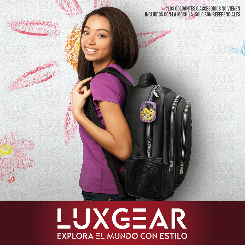 Mochila Escolar Notebook Niños Infantil Luxgear Bolso 40L Bolso Espacioso Adolescente 2 En 1 Negra Tamaño 46x32x14 cm