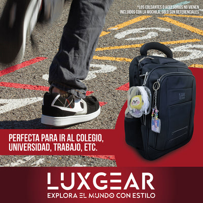 Mochila Escolar Notebook Niños Infantil Luxgear Bolso 40L Bolso Espacioso Adolescente 2 En 1 Negra Tamaño 46x32x14 cm