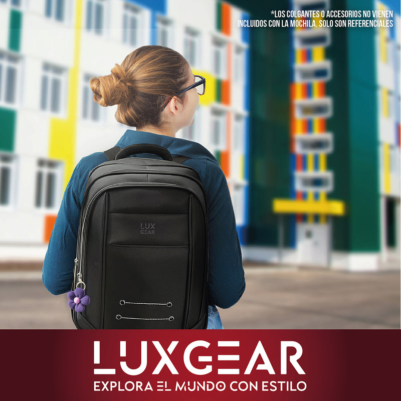 Mochila Escolar Notebook Niños Infantil Luxgear Bolso 40L Bolso Espacioso Adolescente 2 En 1 Negra Tamaño 46x32x14 cm