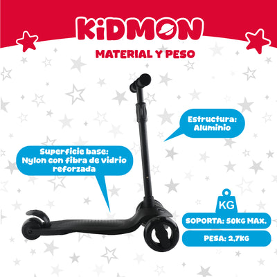 Scooter Aluminio Kidmon Plegable Monopatin 3 Ruedas de Luces