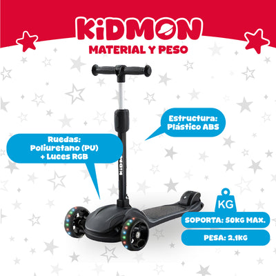 Scooter Abs Kidmon Plegable Monopatin 3 Ruedas Con Luces RGB Niños