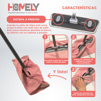 Mopa Plana Giratoria 360° de Balde Plegable Homely Microfibra