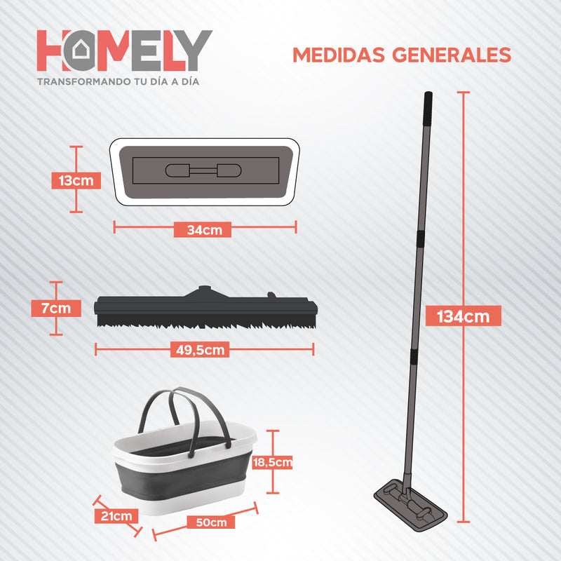 Mopa Plana Giratoria 360° de Balde Plegable Homely Microfibra