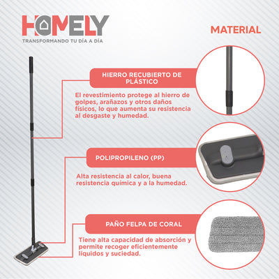 Mopa Plana Giratoria 360° de Balde Plegable Homely Microfibra