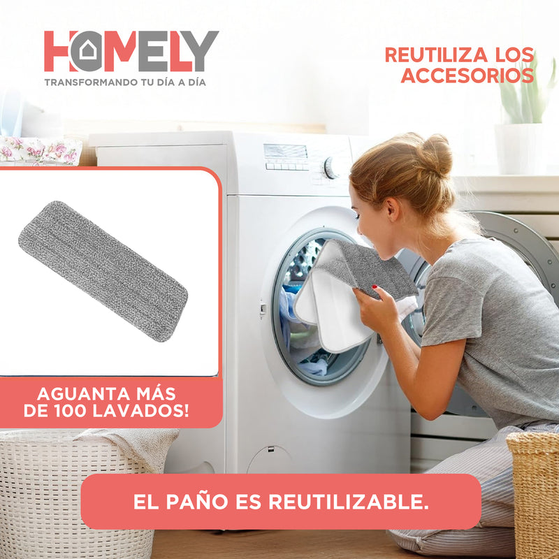 Mopa Plana Giratoria 360° de Balde Plegable Homely Microfibra