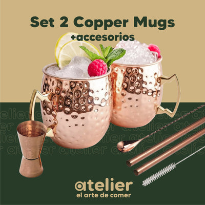 Vasos Cobre Mugs Moscow Mule Coctel Atelier Mugs Tragos 500 Ml Set x2