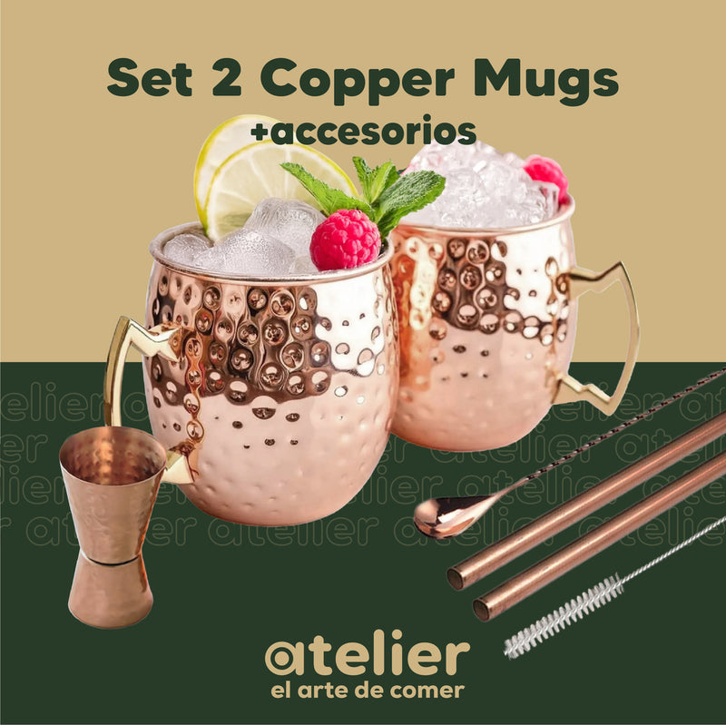 Vasos Cobre Mugs Moscow Mule Coctel Atelier Mugs Tragos 500 Ml Set x2