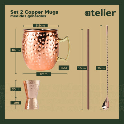 Vasos Cobre Mugs Moscow Mule Coctel Atelier Mugs Tragos 500 Ml Set x2