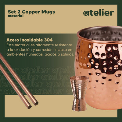 Vasos Cobre Mugs Moscow Mule Coctel Atelier Mugs Tragos 500 Ml Set x2