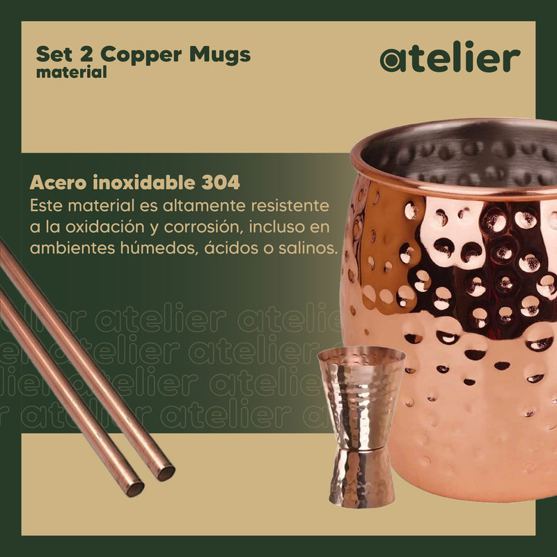 Vasos Cobre Mugs Moscow Mule Coctel Atelier Mugs Tragos 500 Ml Set x2