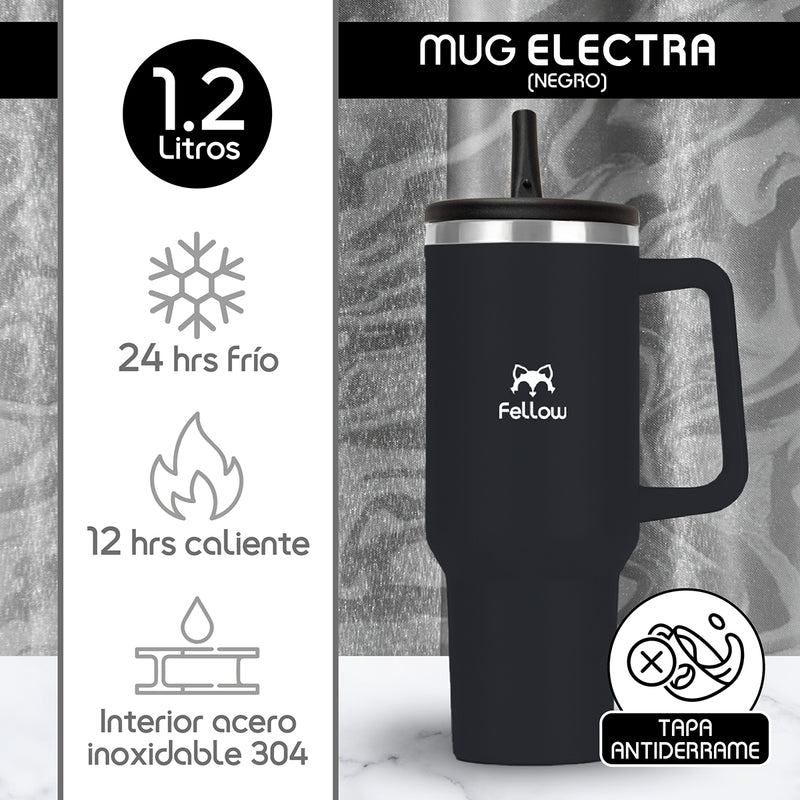 Vaso Termico 1,2Lts Electra By Fellow Mug Tumblr + Bombilla Negro