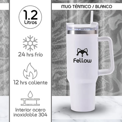 Vaso Termico 1,2Lts Electra By Fellow Mug Tumblr + Bombilla - Blanco