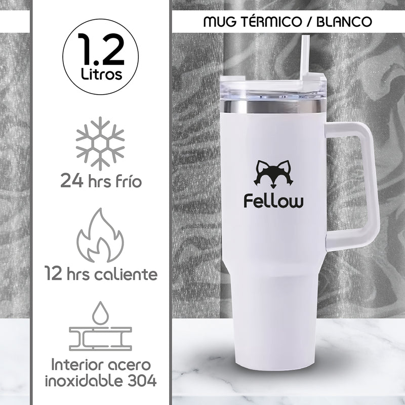 Vaso Termico 1,2Lts Electra By Fellow Mug Tumblr + Bombilla - Blanco