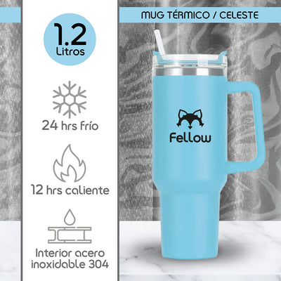 Vaso Termico 1,2Lts Electra By Fellow Mug Tumblr + Bombilla - Celeste