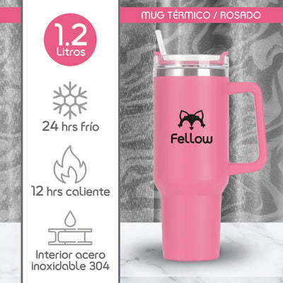 Vaso Termico 1,2Lts Electra By Fellow Mug Tumblr + Bombilla - Rosa