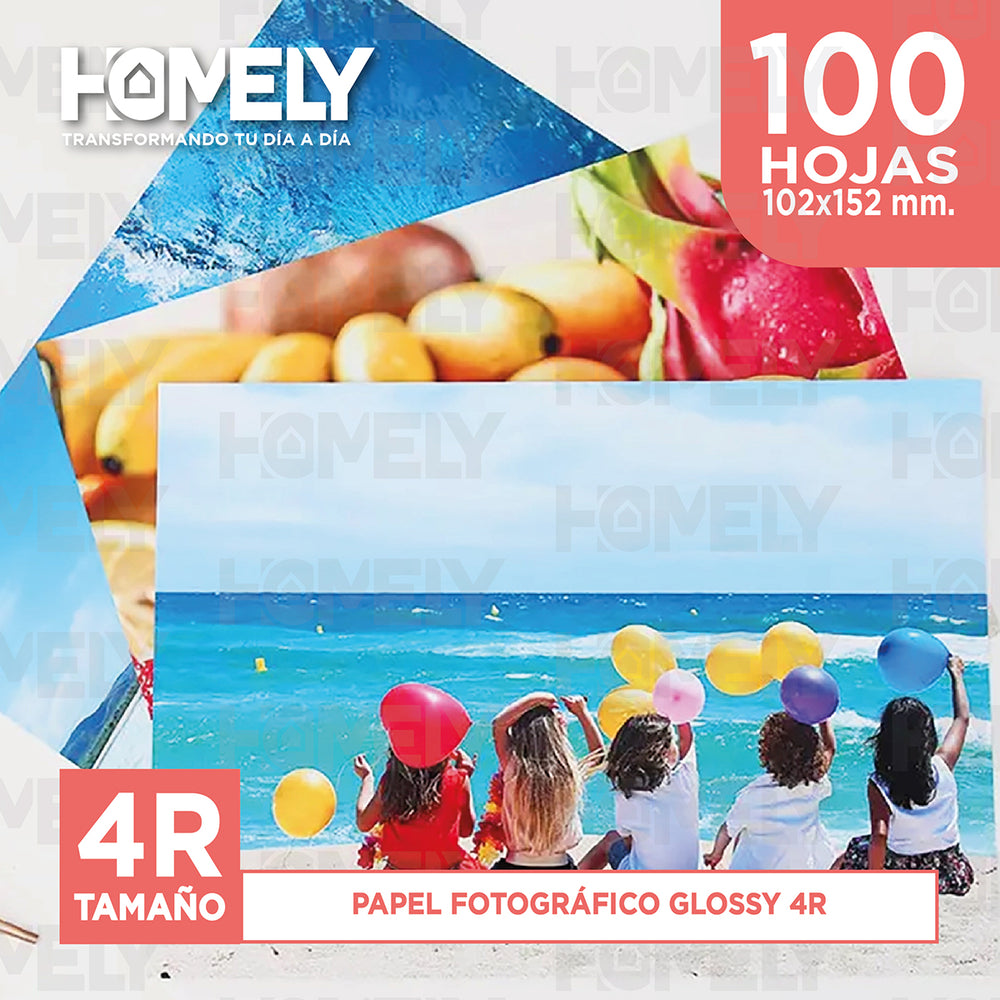Papel Fotografico Glossy 4r 230 Gramos Homely 100 Hojas Blanco