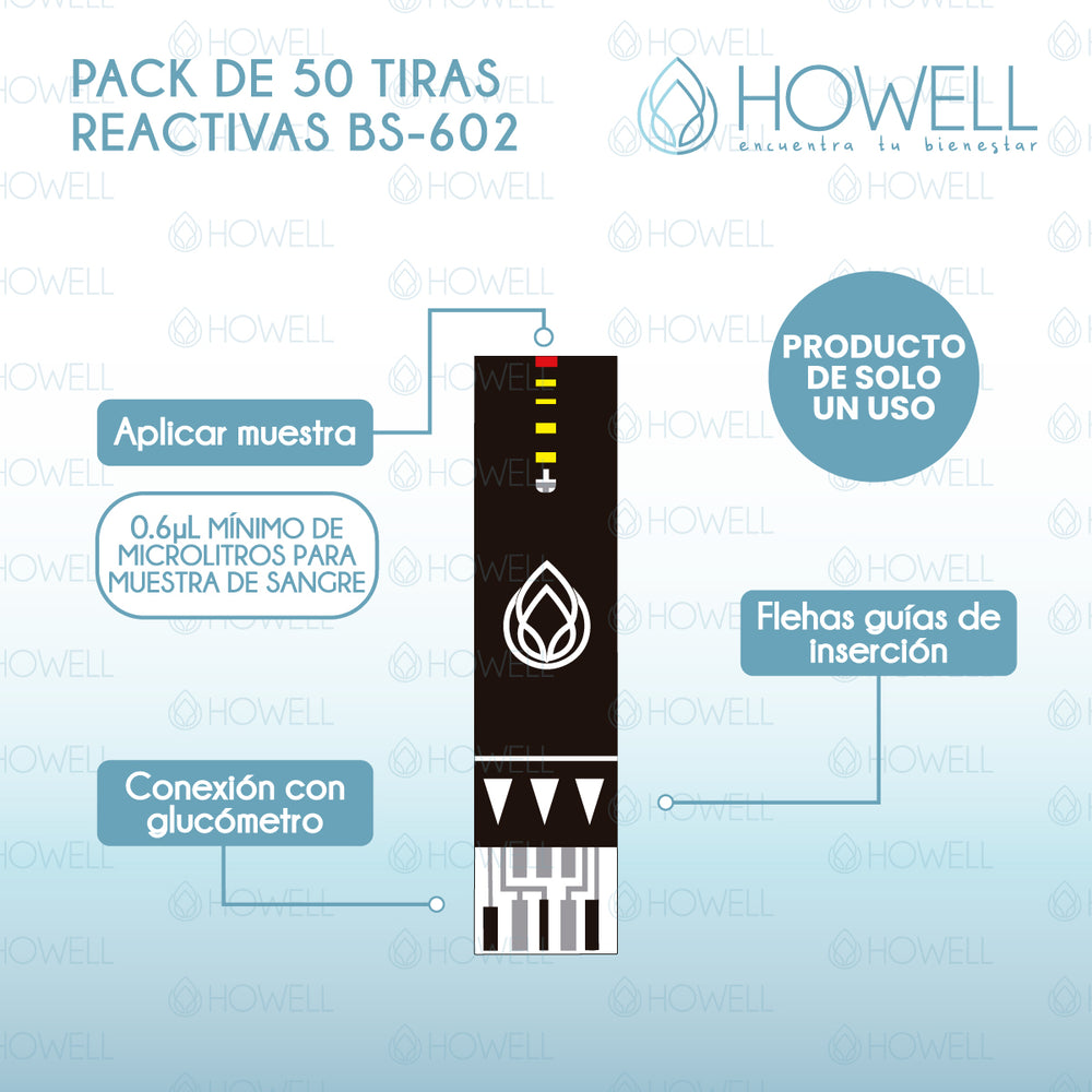 Pack 50 Tiras Reactivas Glucometro Howell BS-602