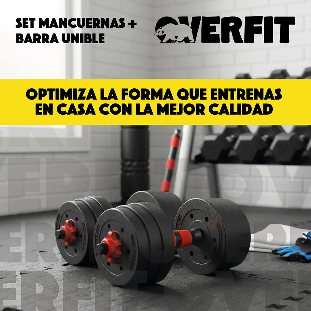 Set Mancuernas Y Barra Unibles 20kg Fitness Pesas Ajustables