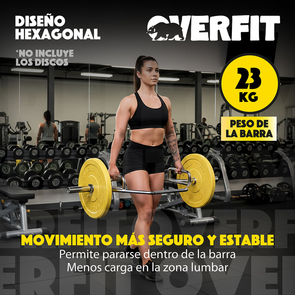 Barra Olimpica Hexagonal 23kg Overfit Acero Peso Muerto