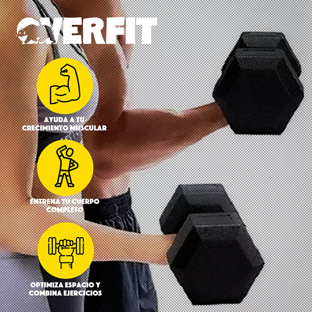 Mancuerna Hexagonal 12.5 Kg Acero Y Caucho Overfit