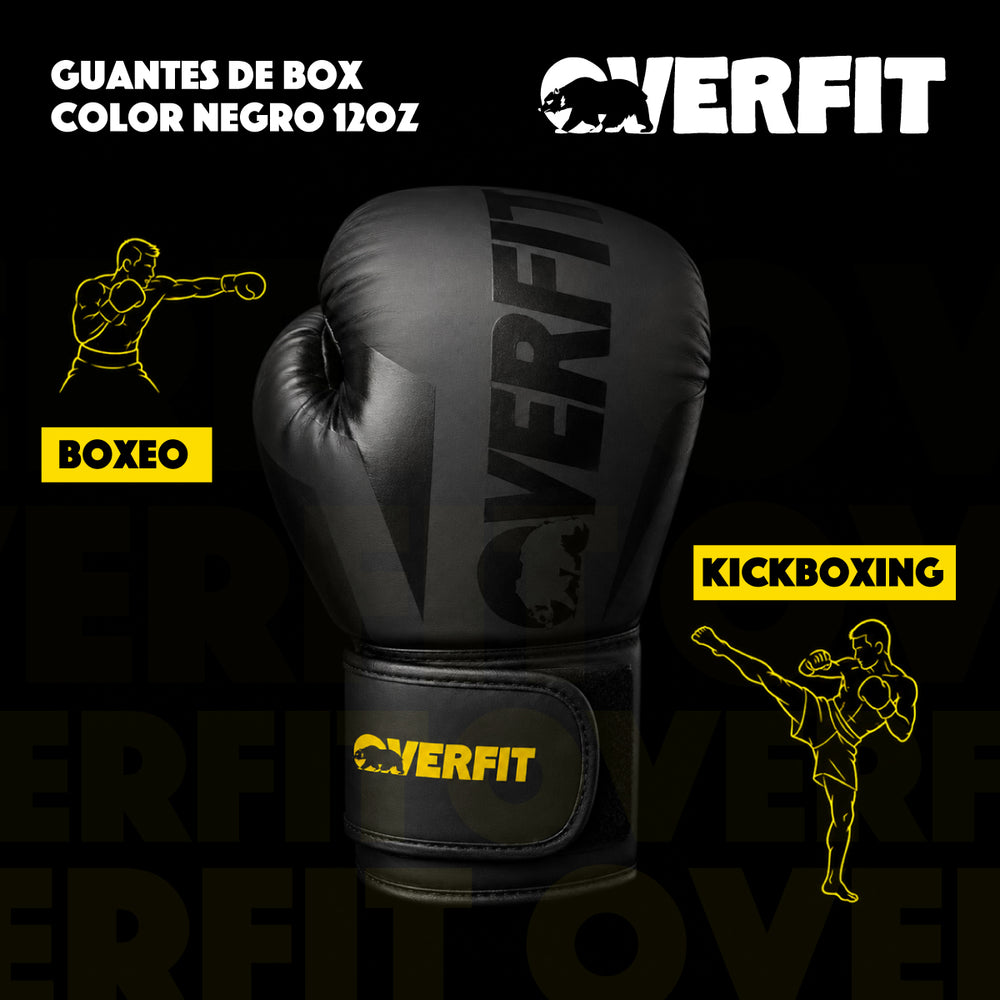 Guantes De Box Overfit Negros Con Velcro 12 Oz Color Negro