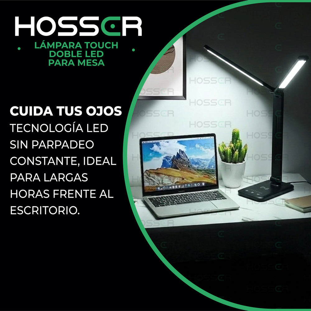 Lampara Mesa LED Doble Hosser Touch 10W 400lm Negro