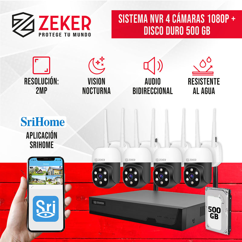 Kit Nvr Camaras Zeker Seguridad FHD 1080p + Disco Duro 500gb