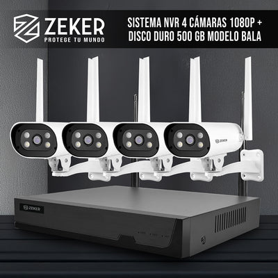 Kit Nvr Camaras Zeker Seguridad 1080p FHD + Disco Duro 500gb