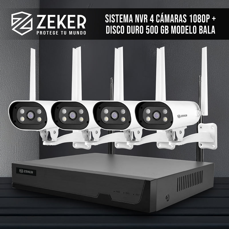 Kit Nvr Camaras Zeker Seguridad 1080p FHD + Disco Duro 500gb