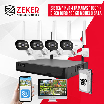 Kit Nvr Camaras Zeker Seguridad 1080p FHD + Disco Duro 500gb