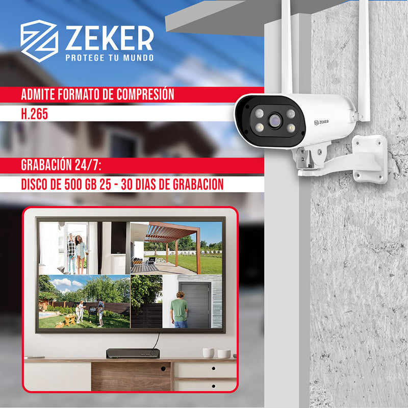 Kit Nvr Camaras Zeker Seguridad 1080p FHD + Disco Duro 500gb