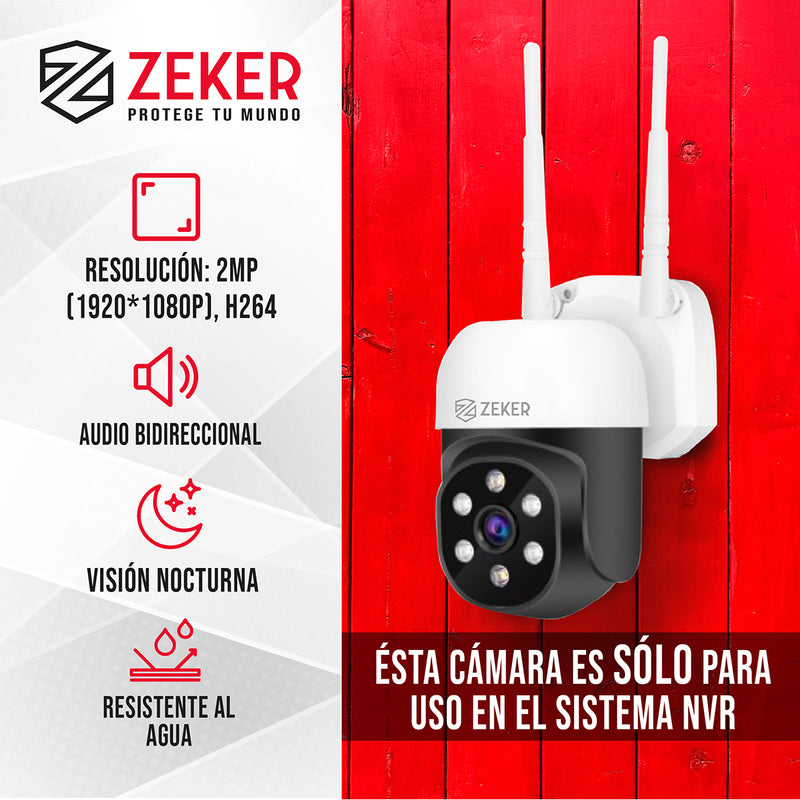 Camara De Seguridad 2mp Para Sistema Nvr Zeker Impermeable Ip66 Wifi Exterior Interior