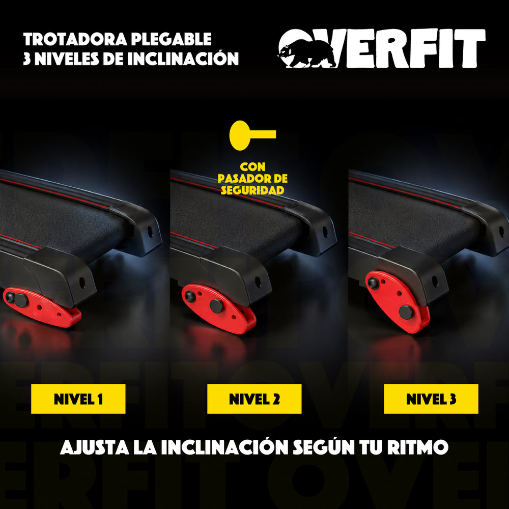 Trotadora 1 Hp Overfit Plegable 12Km 3 niveles Inclinacion