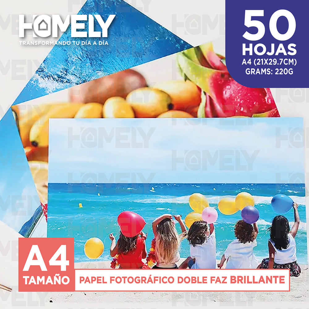 Papel Fotografico Doble Faz Brillante A4 220Gr Homely 50hjs