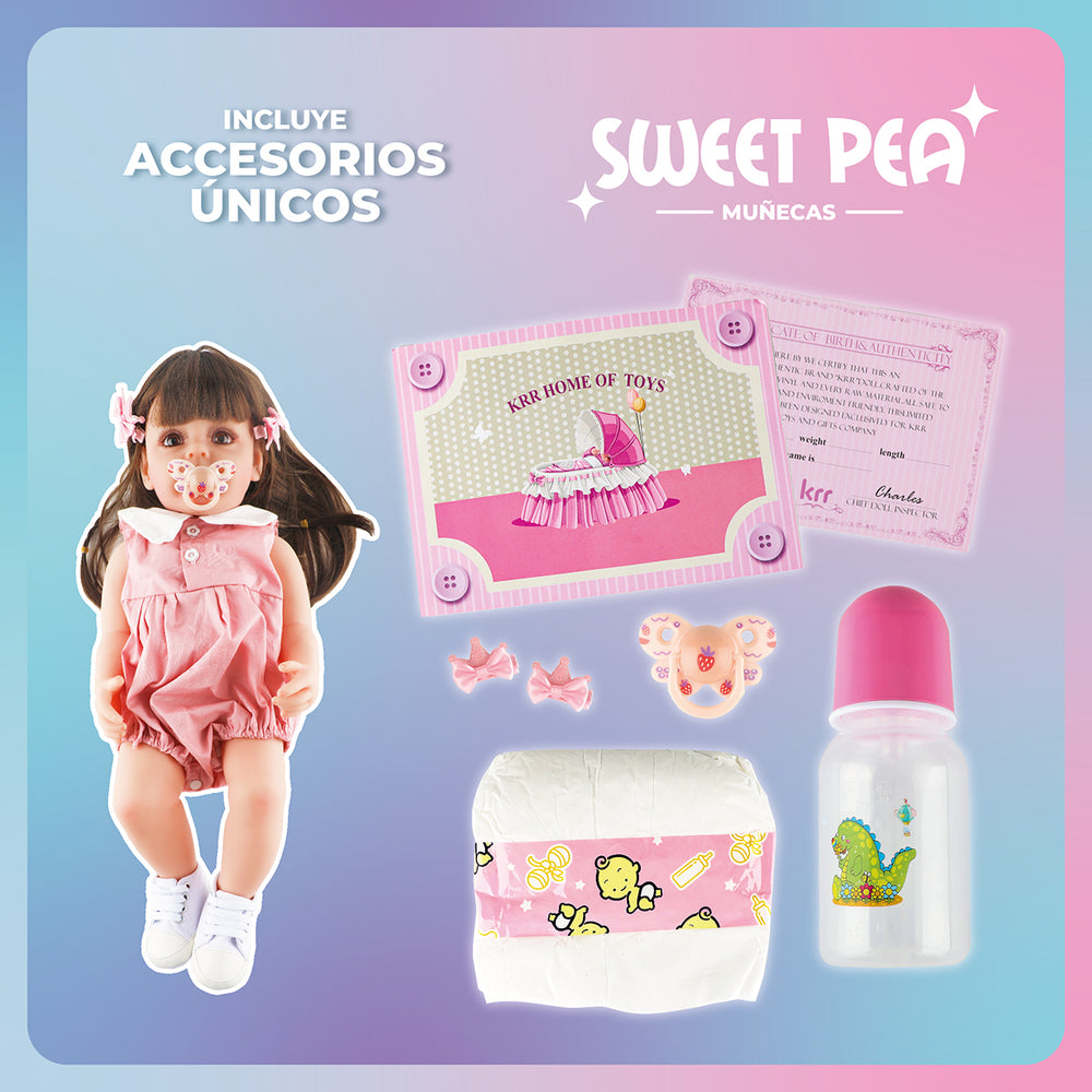 Bebe Reborn Vestido Rosado Sweet Pea Realista Silicona 55 Cm